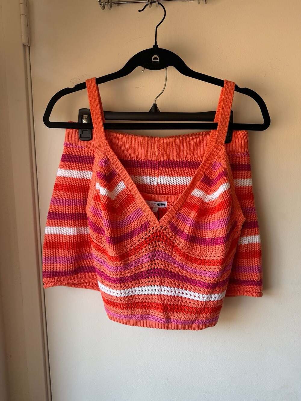 Fashion Nova Miya Striped Crochet Short Set Size M Orange Combo